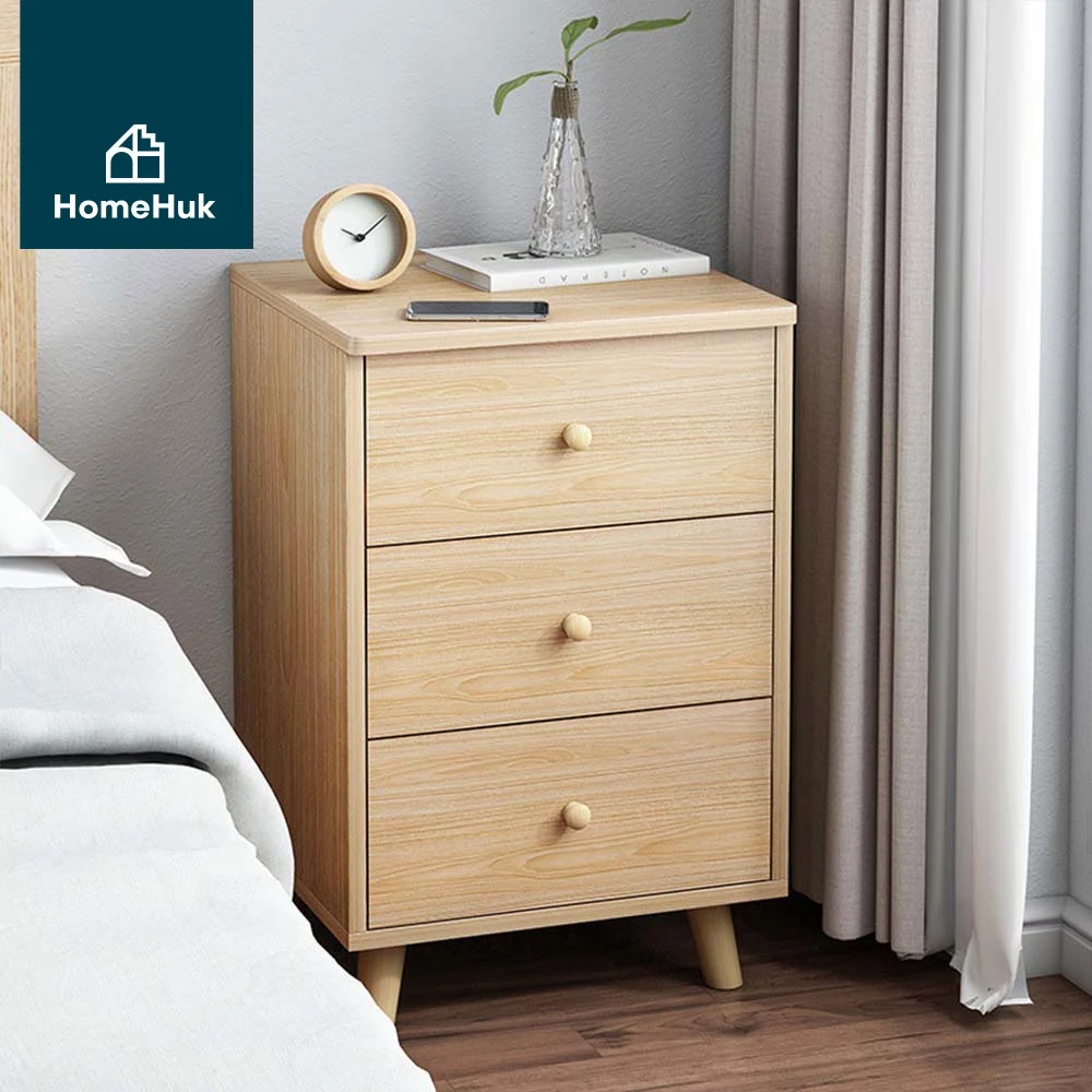 HomeHuk ตู้ข้างเตียงไม้ พร้อมลิ้นชัก PB Side Table with Drawer เมเปิ้ล +3 ลิ้นชัก