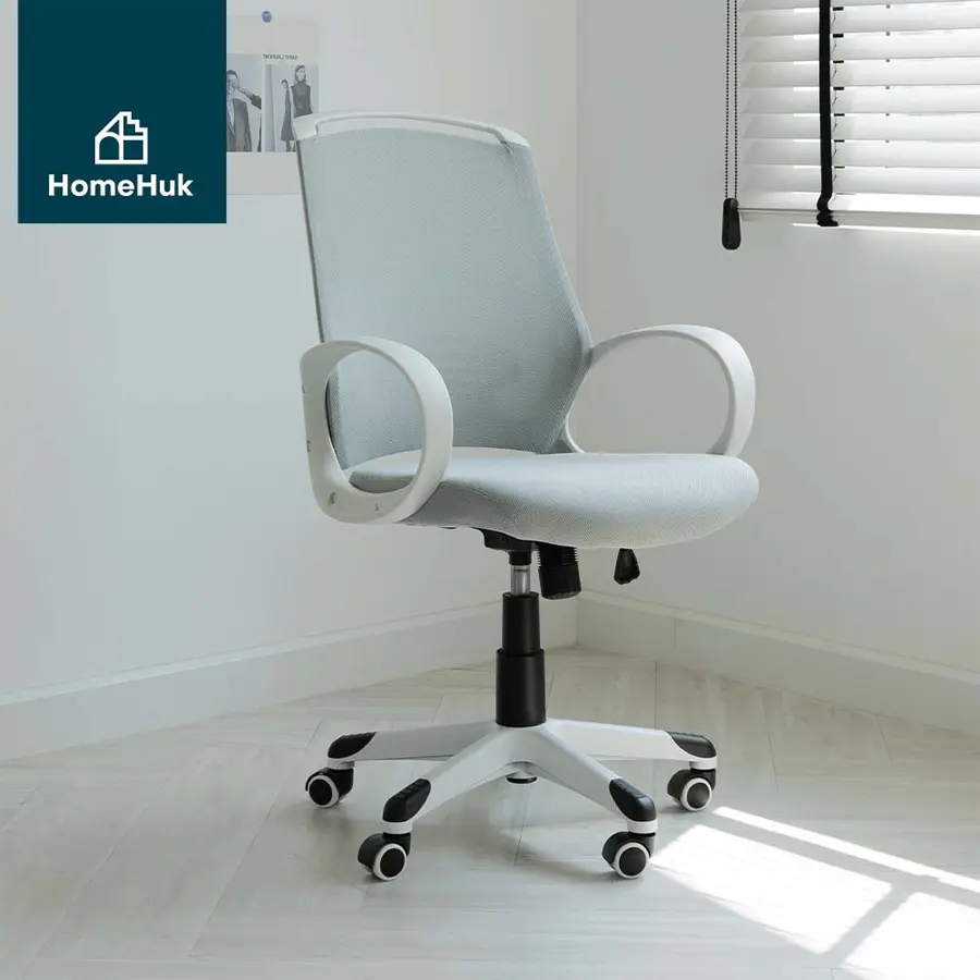 HomeHuk เก้าอี้ทำงาน รุ่น Copen เบาะตาข่าย หนาพิเศษ ปรับระดับ 93-103 cm Mesh Back Office Chair Painted Nylon Base White เหล็กชุบโครเมียม พลาสติก PP + ไนลอน Nylon