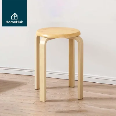 HomeHuk เก้าอี้สตูลไม้จริง วางซ้อนทับกันได้ Beech Wood Stool บีช