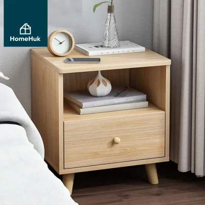 HomeHuk ตู้ข้างเตียงไม้ พร้อมลิ้นชัก PB Side Table with Drawer เมเปิ้ล + 1ลิ้นชัก