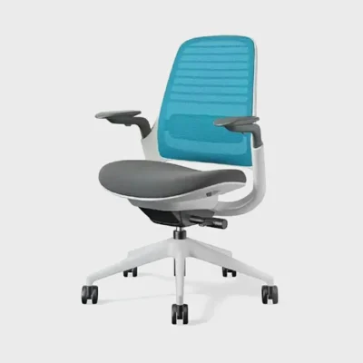 modernform เก้าอี้ steelcase รุ่น Series1 ประกัน 12 ปี โครงขาว พนักพิงสีฟ้า