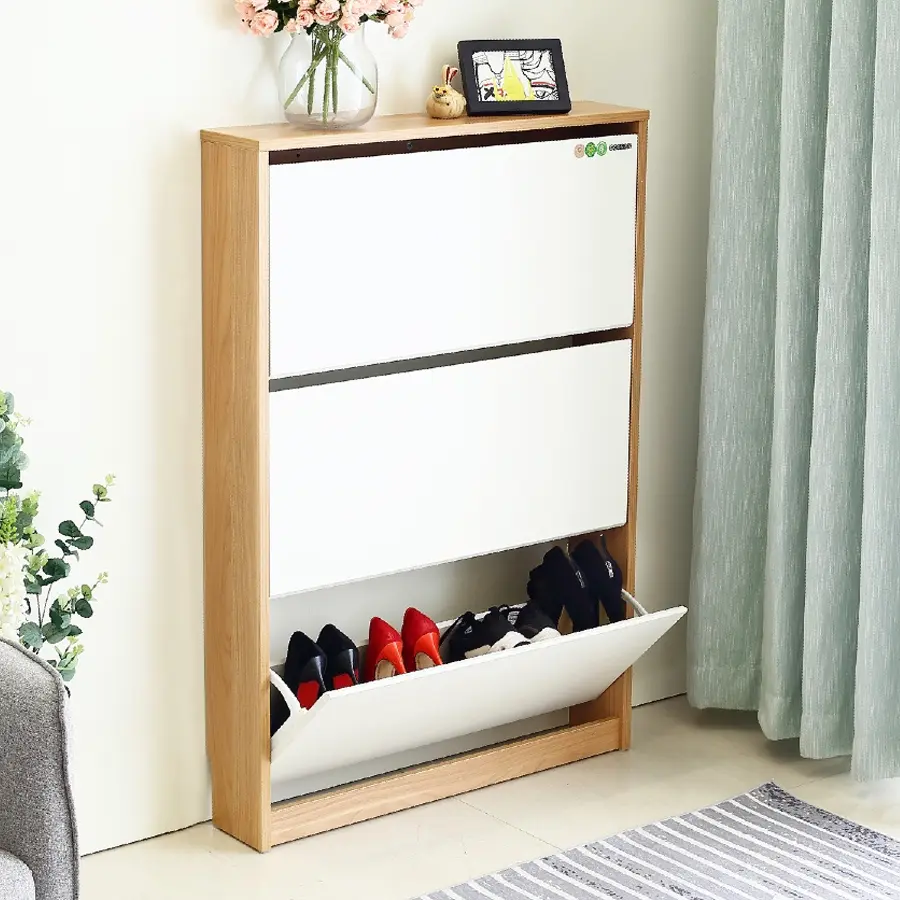 GCON ตู้เก็บรองเท้า 3 ชั้น แบบบานพับเปิดลง รุ่น GF531 / GF532 Fruit wood color/white 1 ชั้น