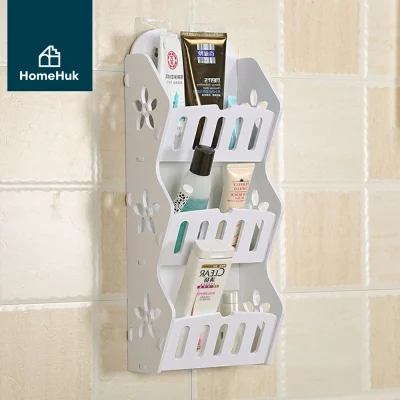 HomeHuk ชั้นวางของในห้องน้ำ 3 ชั้น ติดผนัง ไม่ต้องเจาะผนัง กันน้ำ PVC Stencil Wall Shelf 3T ขาว White