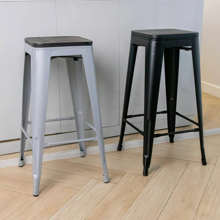 Favchair TOLICA Wood Barstool สตูลสูงเหล็ก ที่นั่งไม้ชุด 2 ตัว รุ่น Gray