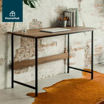 HomeHuk โต๊ะทำงานไม้ รุ่น Worq Office Table โต๊ะคอมไม้ โครงเหล็ก MDF Wooden Office Table 120cm โครงดำ วอลนัท Walnut