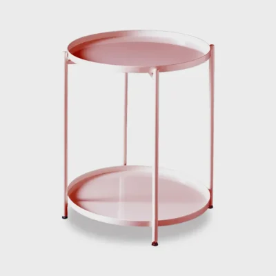 favchair. GLADOMA Round Side Table Double Tray โต๊ะข้าง เหล็ก 42x42x52cm สีชมพู