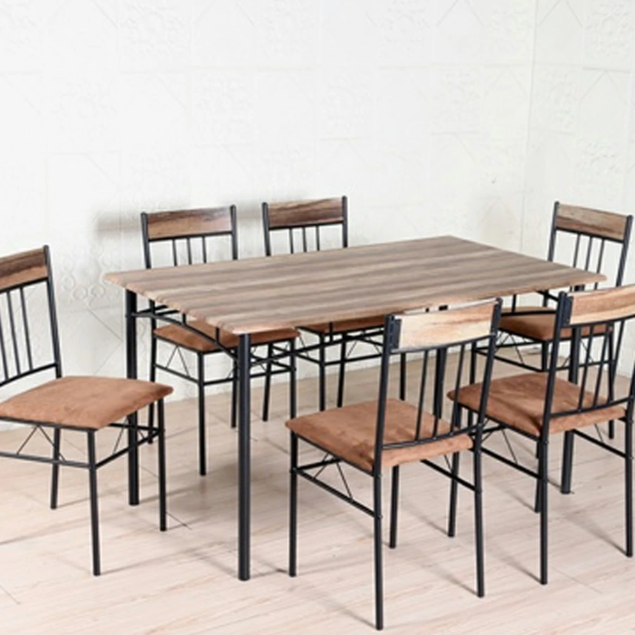 Delicato ชุดโต๊ะอาหาร 6 ที่นั่ง รุ่น D01284A โต๊ะ:140X80X75ซม. เก้าอี้:45X42X85ซม. สีน้ำตาล