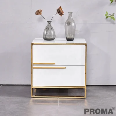 PROMA ตู้ข้างเตียงประกอบสีดำและโครงสีทองหรูหรา พร้อมลิ้นชัก 2-3 ชั้น