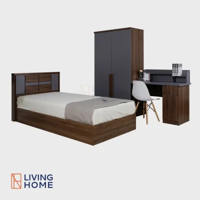 Livinghome Furniture ชุดห้องนอน 3.5 ฟุต สีน้ำตาล รุ่น CHILDY ไม่มีที่นอน