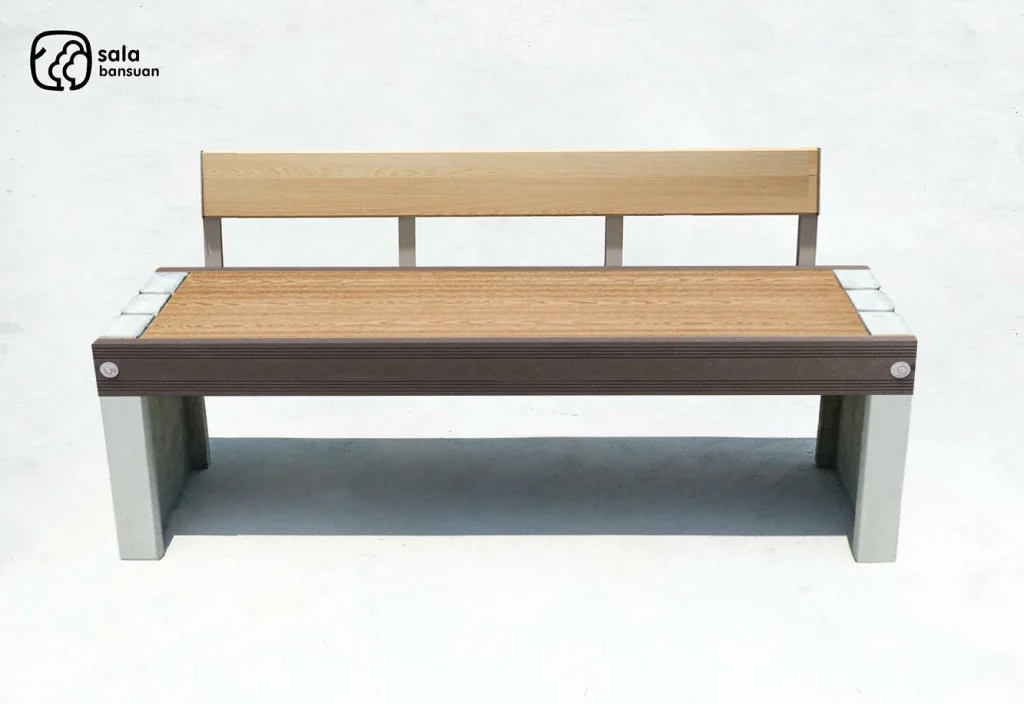 WPC Bench 150 รุ่นพนักพิง ม้านั่งสนาม ม้านั่งกลางแจ้ง มานั่งในสวน  สีสักทอง สีไม้ธรรมชาติ 1.5 ม modern
