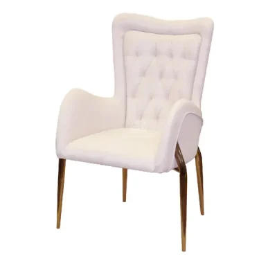 เก้าอี้ทานอาหาร เรยูเนียน Reunion Chair หุ้มด้วยผ้าลายกระสอบ สีครีม โครงขาสแตนเลส สีโรสโกล ขนาด 57x48x91 Cm White