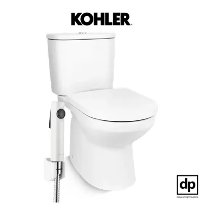 KOHLER สุขภัณฑ์แบบสองชิ้น รุ่น Span พร้อมสายฉีดชำระ รุ่น Cuff สีขาว ใช้น้ำ 3/4.5 ลิตร