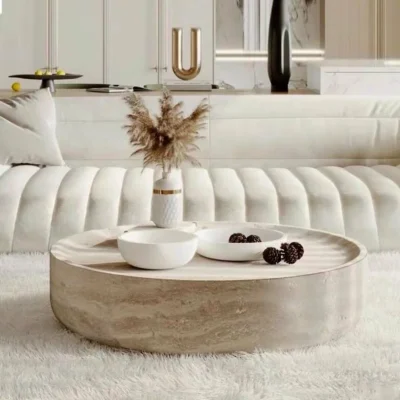 MJhomedesigns Marble Coffee Table Wabi Sabi Style  TB649 สีน้ำตาล L40xW40xH45