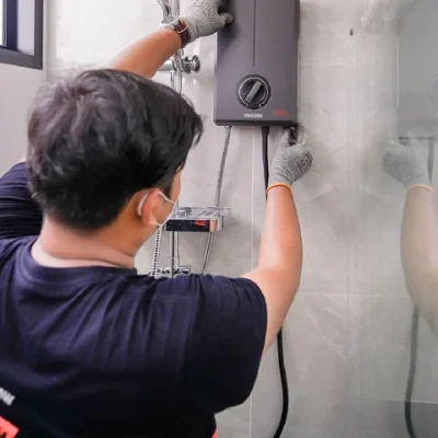 Q-chang ติดตั้งเครื่องทำน้ำอุ่น แบบจั๊ม ขนาด 3,000 – 6,000 วัตต์