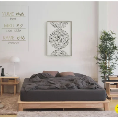 Woken Wood เตียงไม้จริงล้วนรุ่น ยูเมะ YUME ไม้ธรรมชาติ 6 ฟุต Japanese Minimal