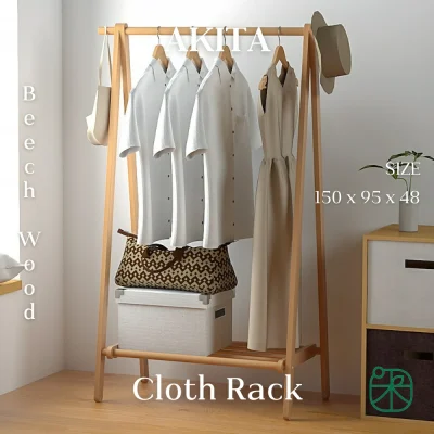 KI ราวแขวนเสื้อ ราวแขวนผ้า รุ่น Akita ไม้บีช Solid Beech Wood 150x95x48cm