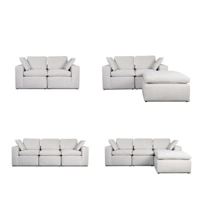 ZEN Collection Modular Sofa รุ่น ABBY 3 Seater + Stool White Cream